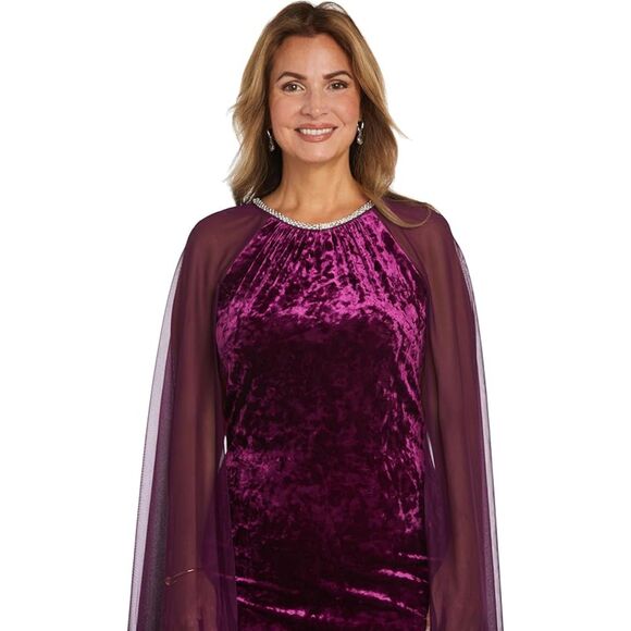 R&M Richards Plum Short Cocktail Mother of the Bride Cape Dress.  Sz 6 - Picture 5 of 13